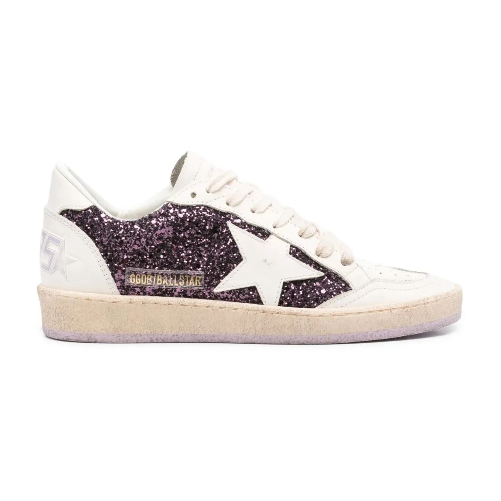 Golden Goose Women's White Sneakers, 6 Uk, Glitter Leather Trainers Rubber Sole Lace Closure