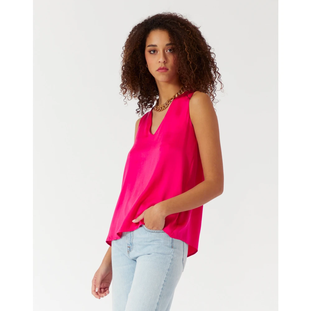 Manila Grace Zijden Mouwloze Blouse Pink Dames