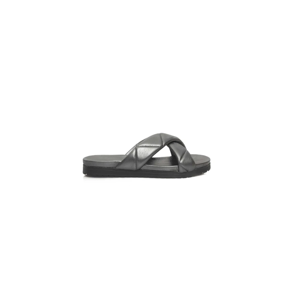 Cerruti 1881 Women's Gray Sliders, 6 Uk, Leather Braided Sandal Rubber Sole