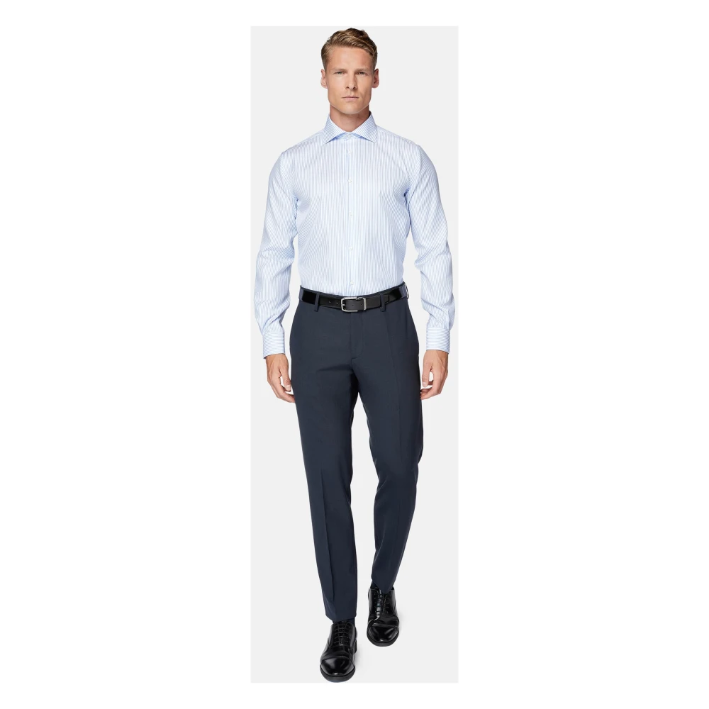 Boggi Milano Regular Fit Overhemd van Gestreept Katoenen Twill Blue Heren