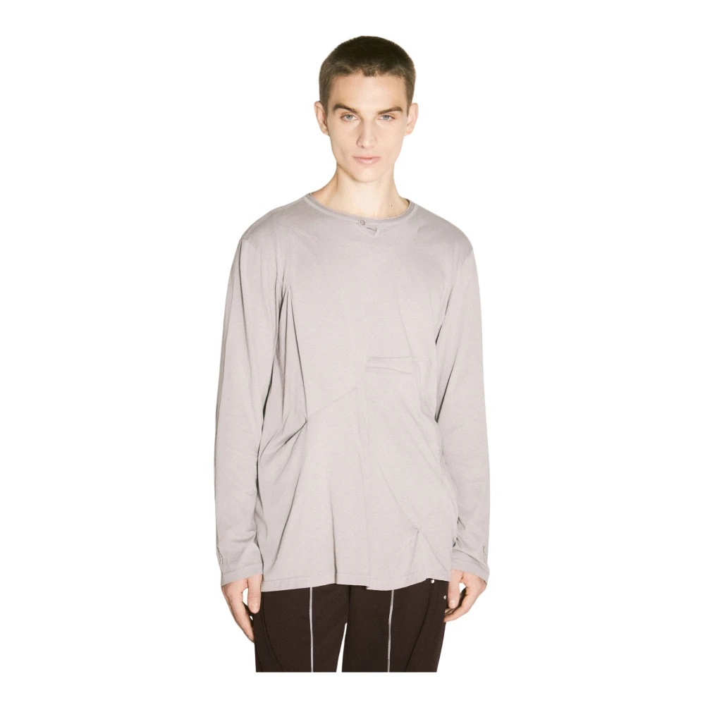 Kiko Kostadinov Panel Cotton Henley T-Shirt Gray Heren