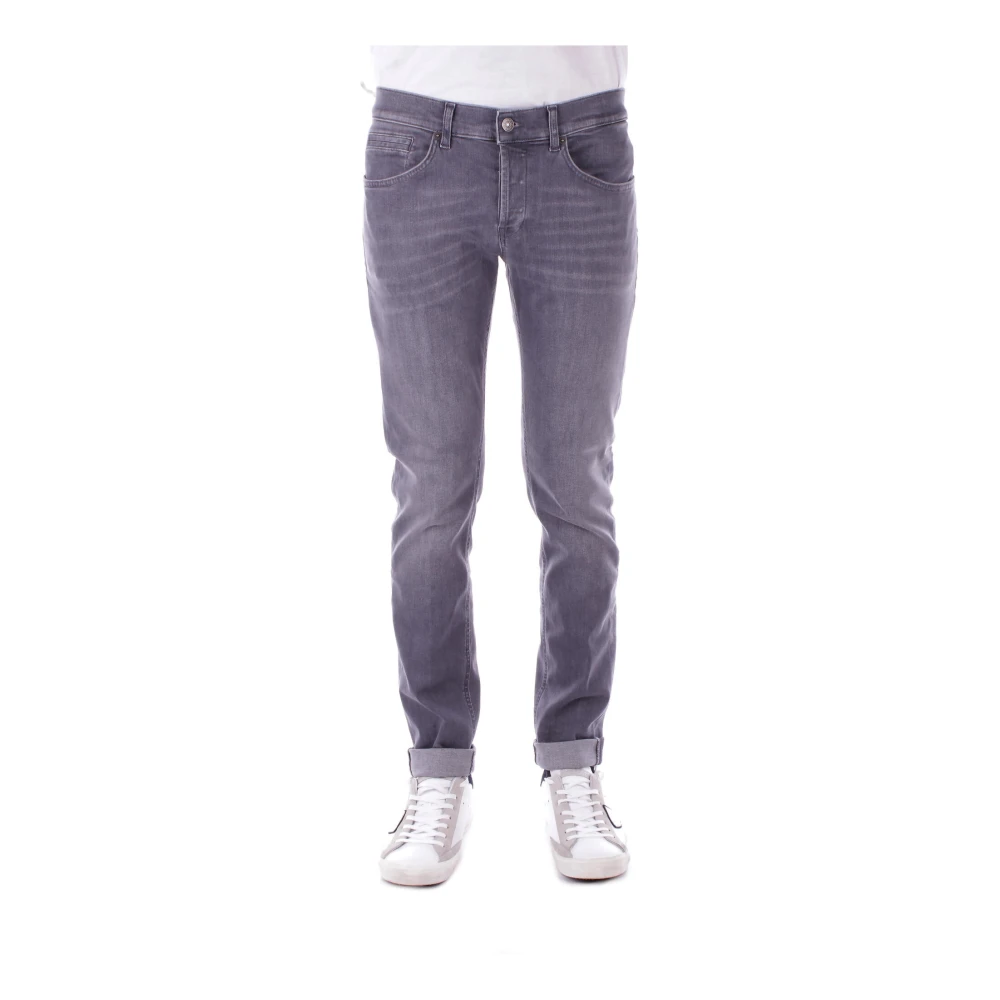Dondup Skinny Logo Broek met Knoopsluiting Gray Heren