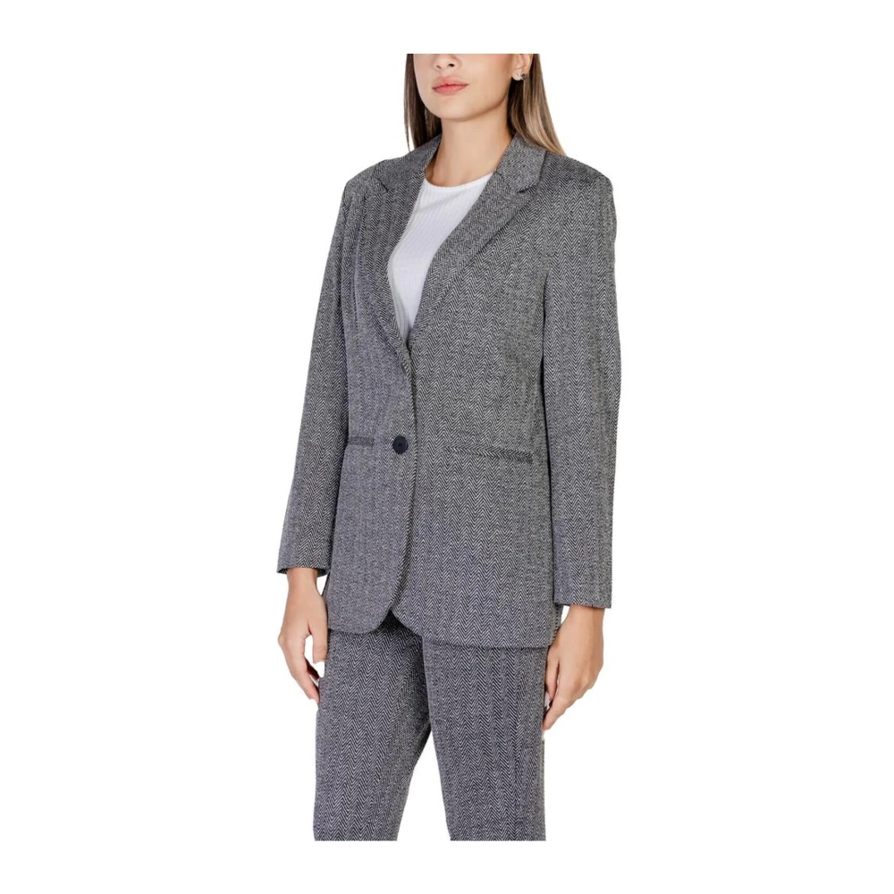 Ichi Zwarte Blazer Herfst Winter Collectie Gray Dames