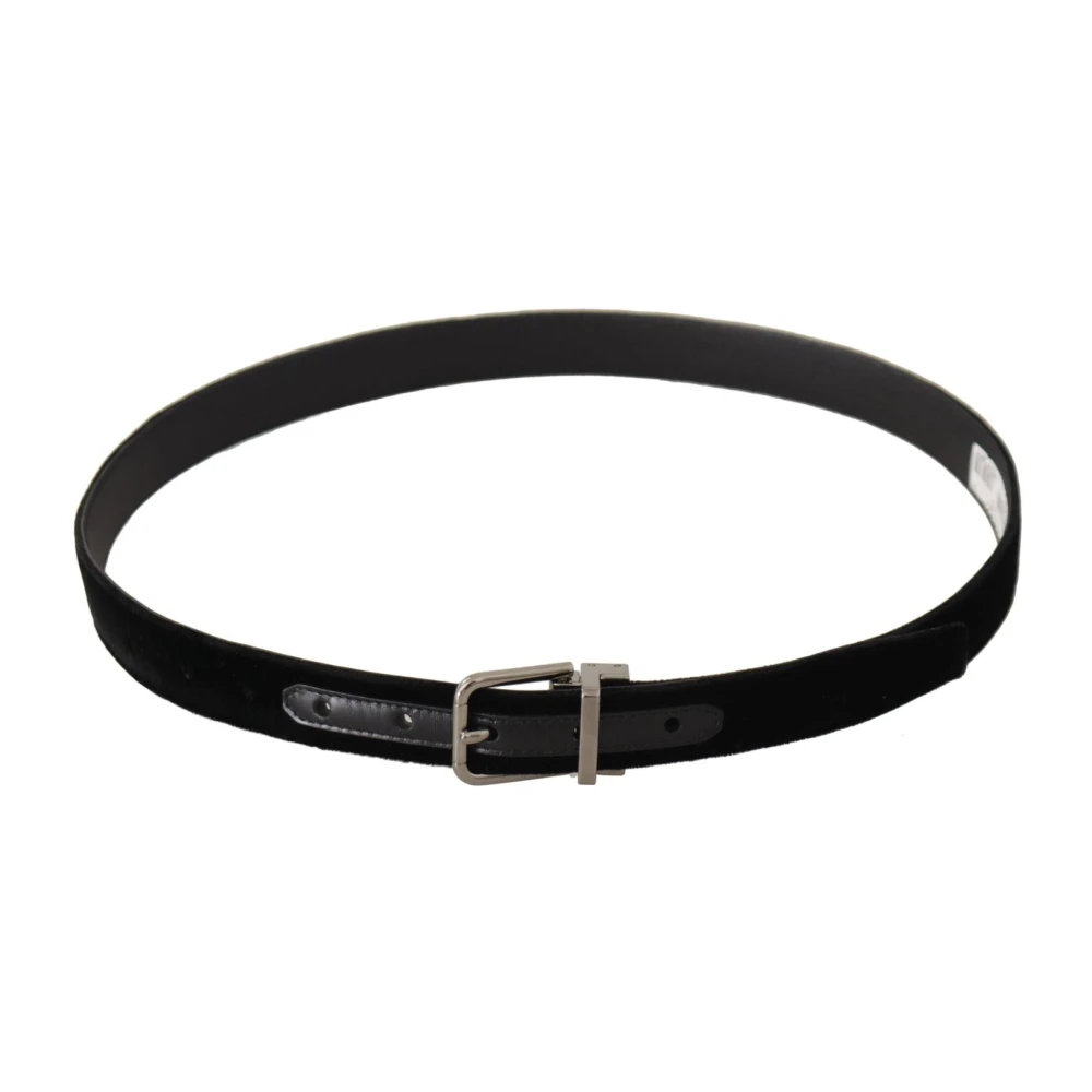 Dolce & Gabbana Luxe Velvet Logo Gesp Riem Black Heren