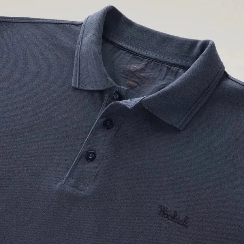 Woolrich Stretch Cotton Polo Navy Blue Heren
