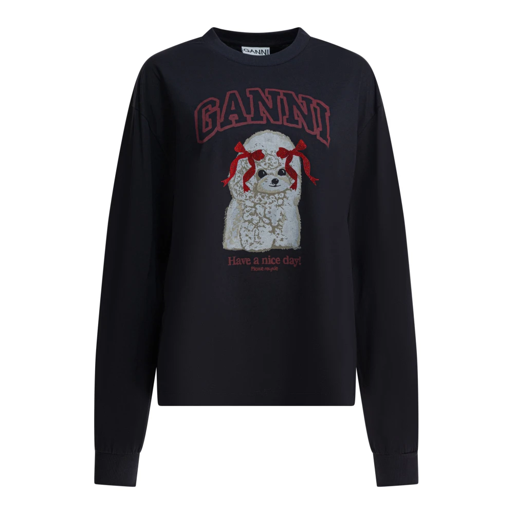 Ganni Women's Black Grey Poodle Longsleeve - Long Sleeve T-Shirts - S - Tops