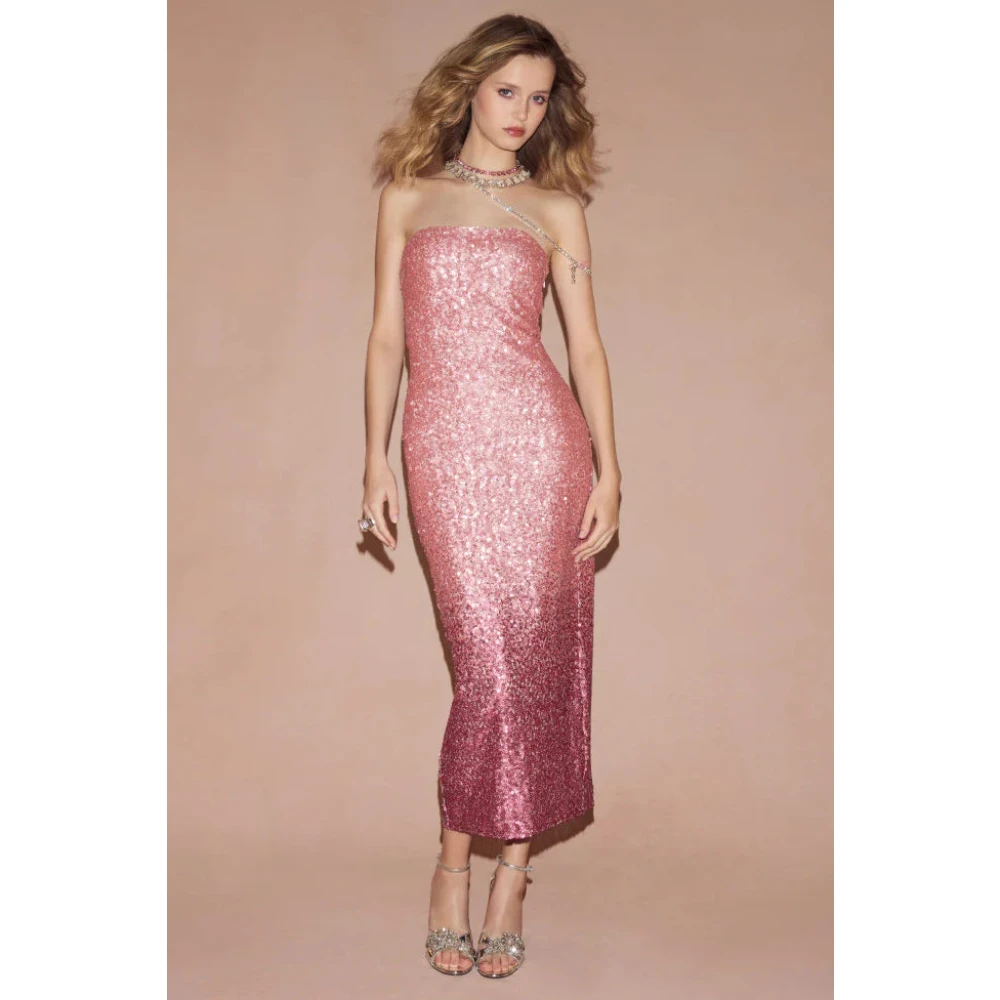 Loveshackfancy Paillet Ombre Midi Feestjurk Pink Dames