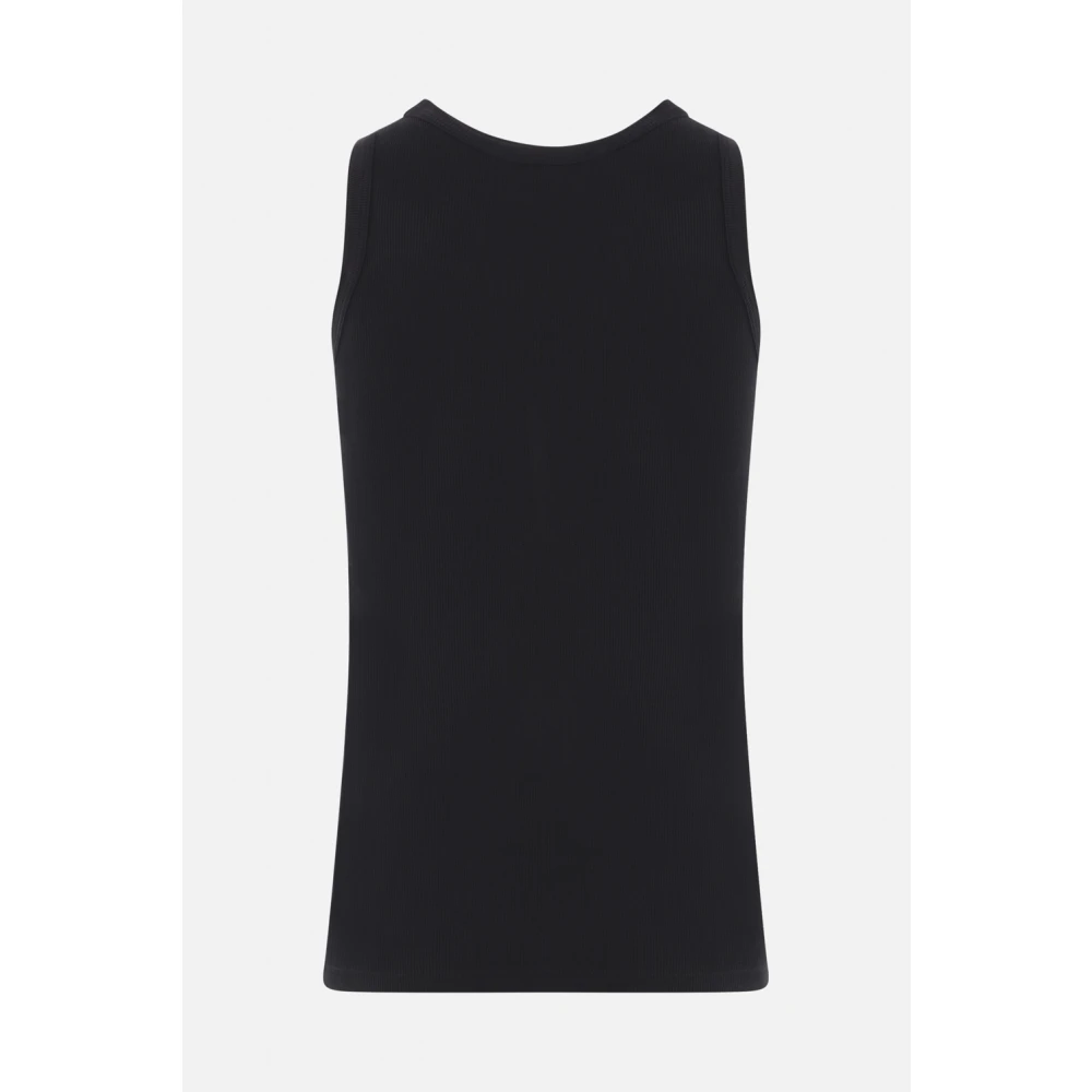 alexander mcqueen Zwarte Geribbelde Katoenen Tanktop met Omgekeerd Skull Borduurwerk Black Heren