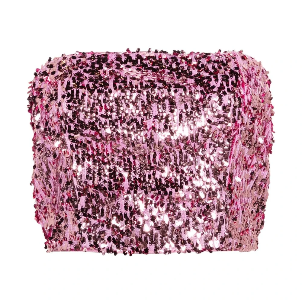 Rotate Birger Christensen Roze Pailletten Crop Top Pink Dames