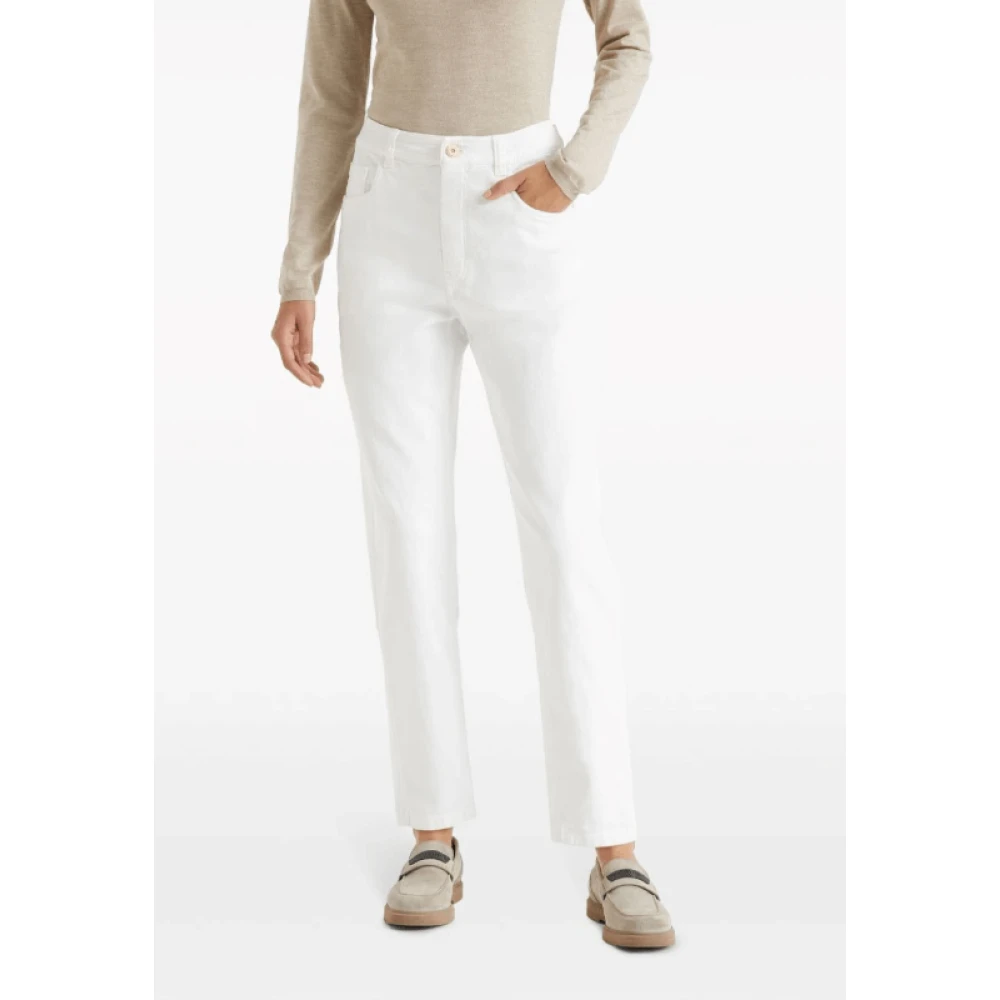 BRUNELLO CUCINELLI High-rise tapered jeans met Monili-ketting White Dames