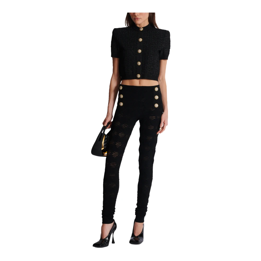 Balmain Diamond gebreide leggings met 6 knopen Black Dames