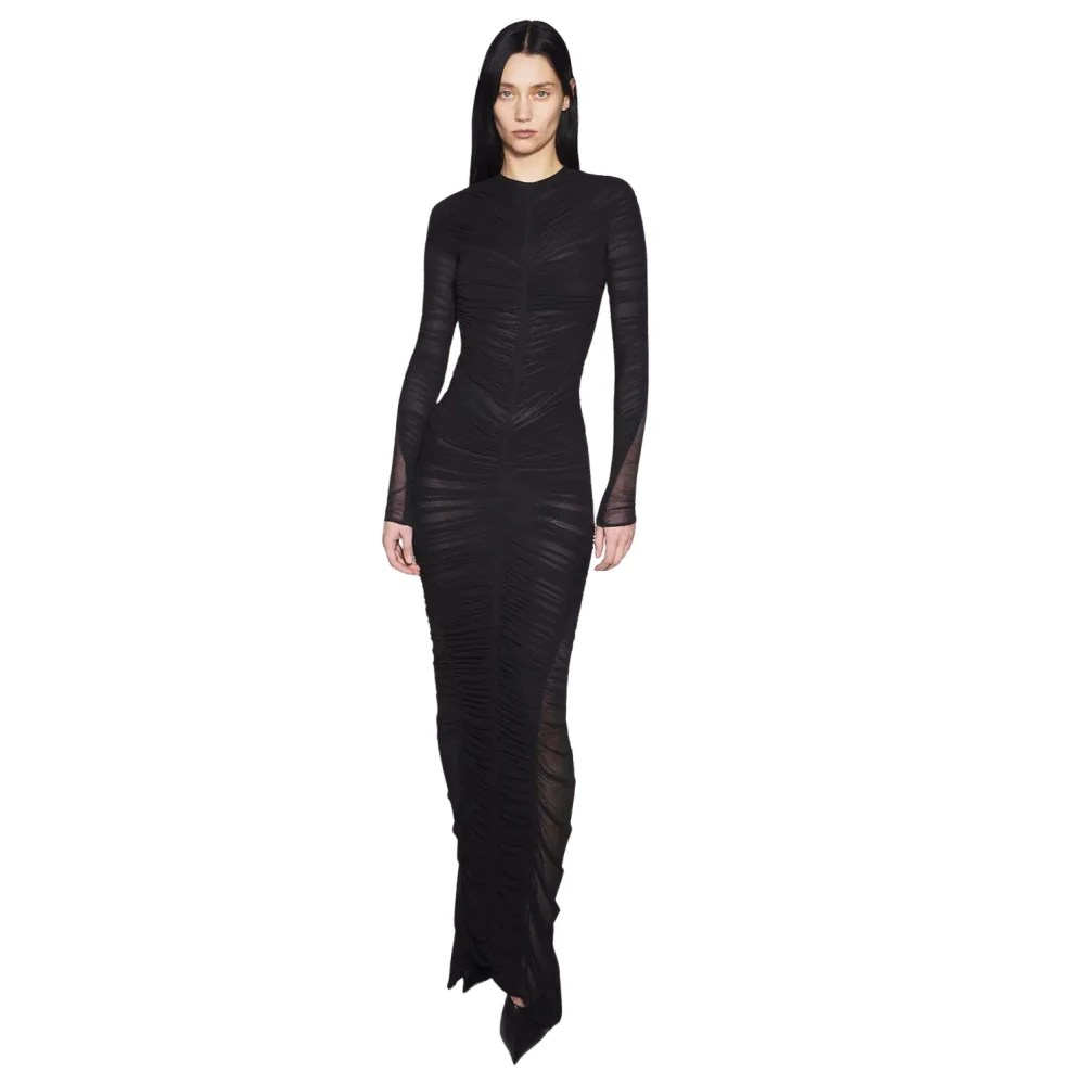 Mugler Zwarte Maxi Jurk met Achteruitsnijding Black Dames