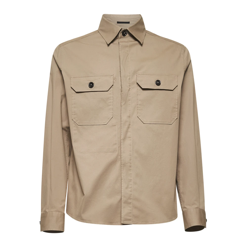 Ermenegildo Zegna Klassieke Beige Katoenen Overhemd Beige Heren