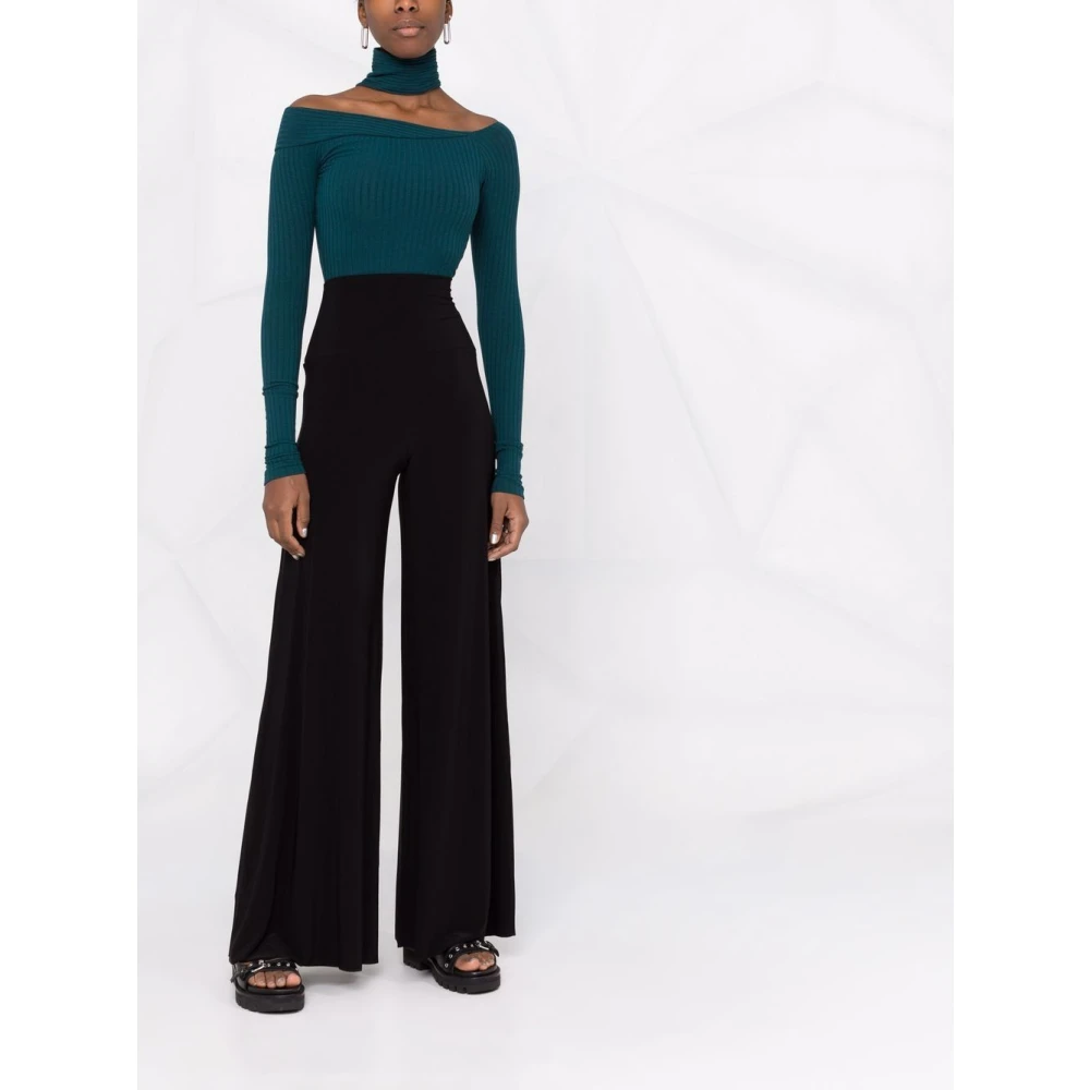 Norma Kamali Zwarte hoge taille uitlopende broek Black Dames