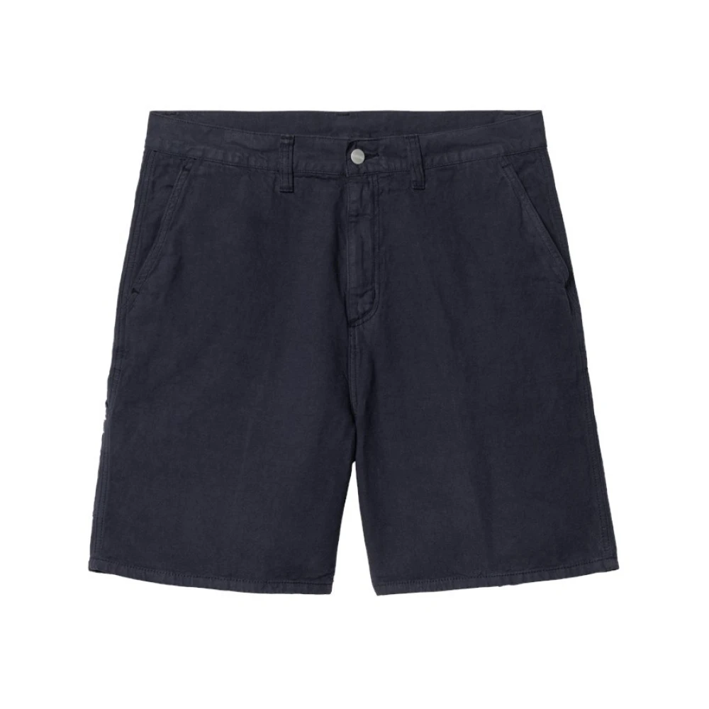Carhartt Wip Men's Blue Linen Blend Knee Shorts With Pockets