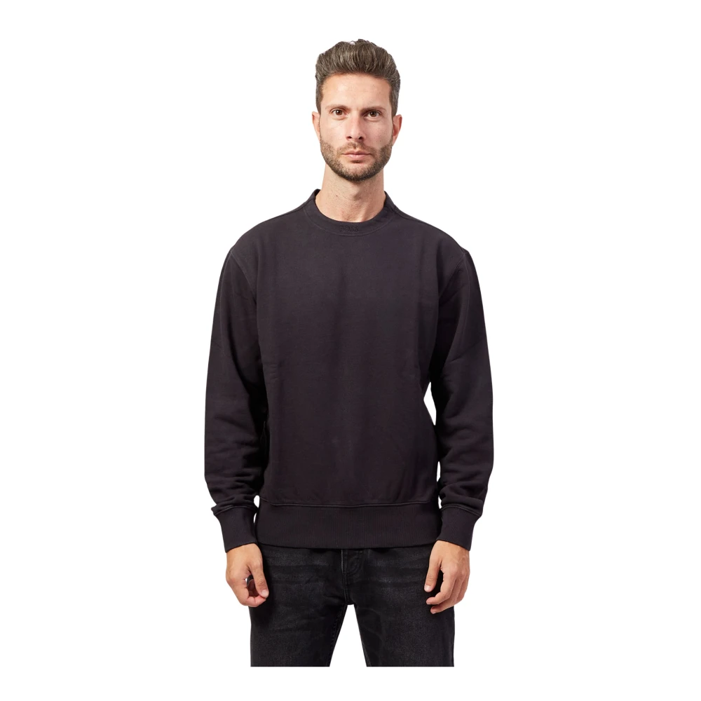 Hugo Boss Zwarte Katoenen Ronde Hals Geborduurde Trui Black Heren