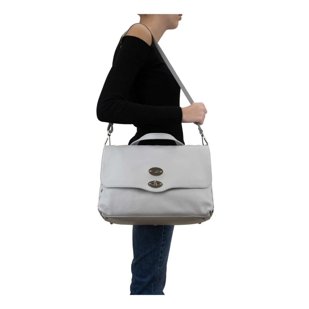 Zanellato Leren Schoudertas met Zilveren Details Gray Dames