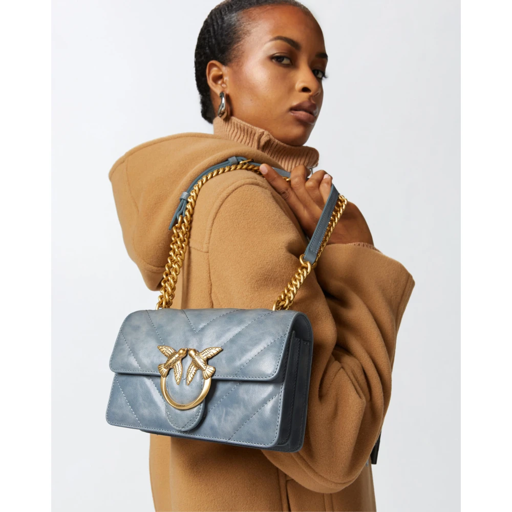 pinko Love Bag Mini Leren Schoudertas Blue Dames