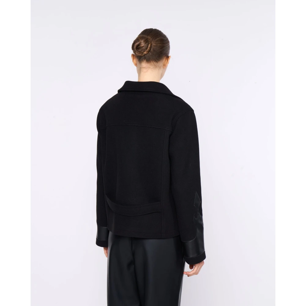 Silvian Heach Korte Montgomery Jas met Leren Details Black Dames