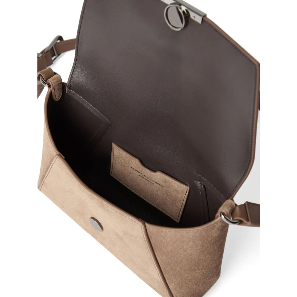 BRUNELLO CUCINELLI Beige Leren Crossbody Tas met Overslag Brown Dames