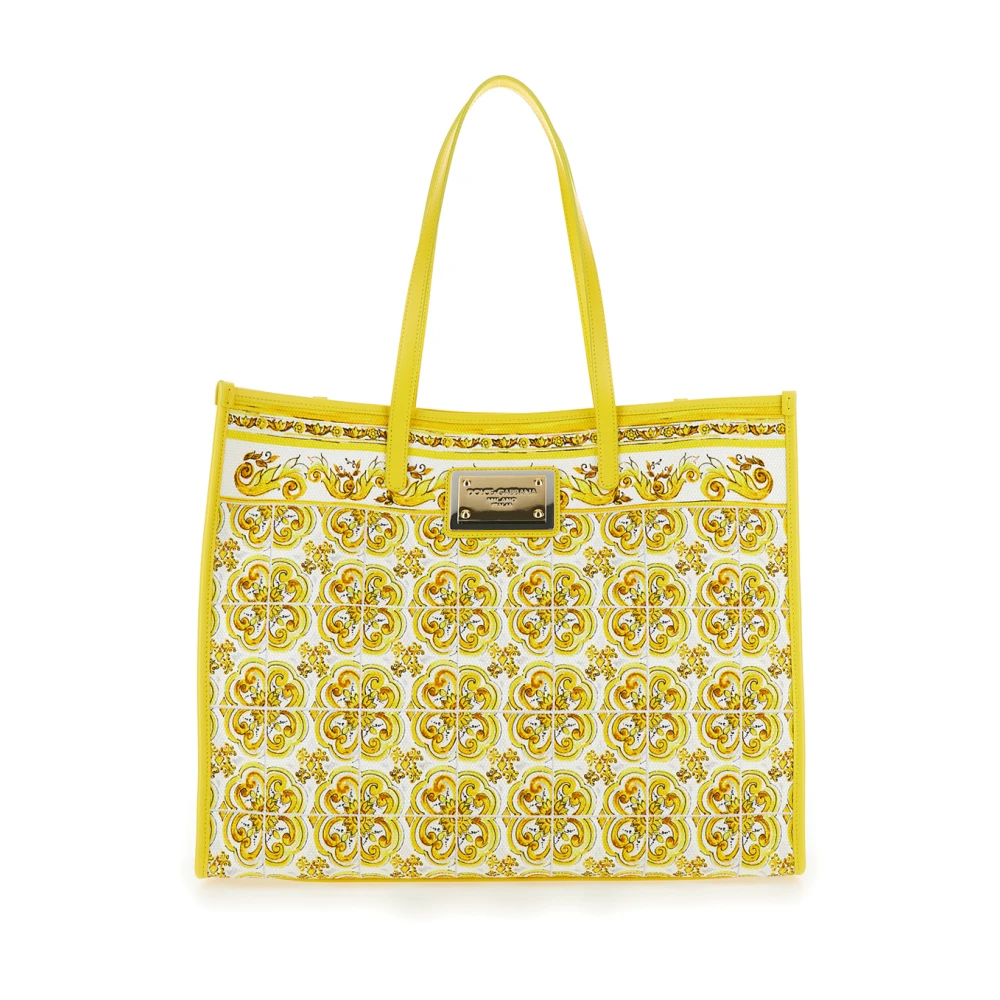 Dolce&Gabbana Totes Yellow And White Tote Bag With Majolica Print And in geel