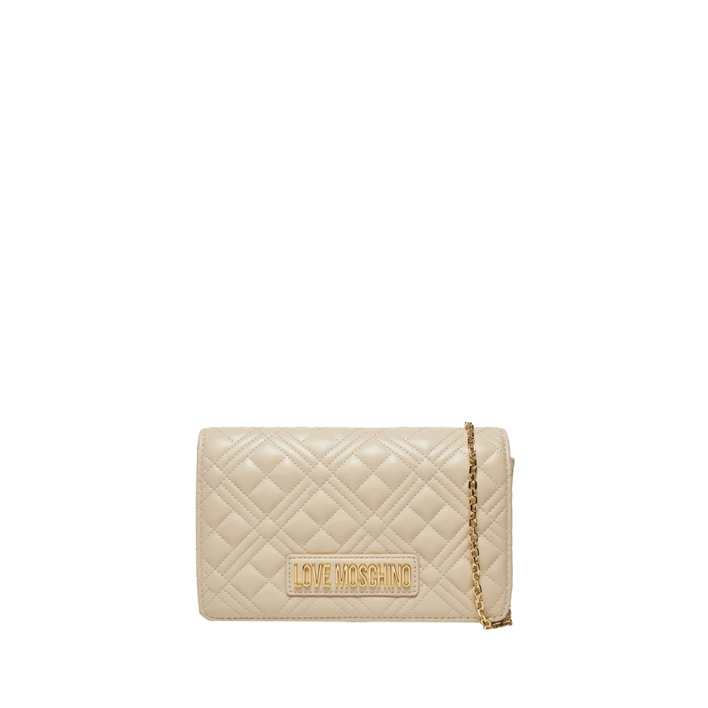Moschino Ivoor Schoudertas met Gouden Details Beige Dames