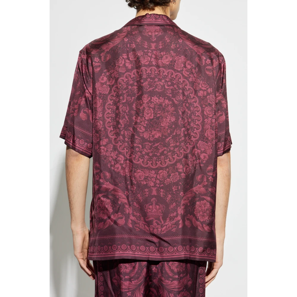 Versace Zijden shirt met korte mouwen Red Heren