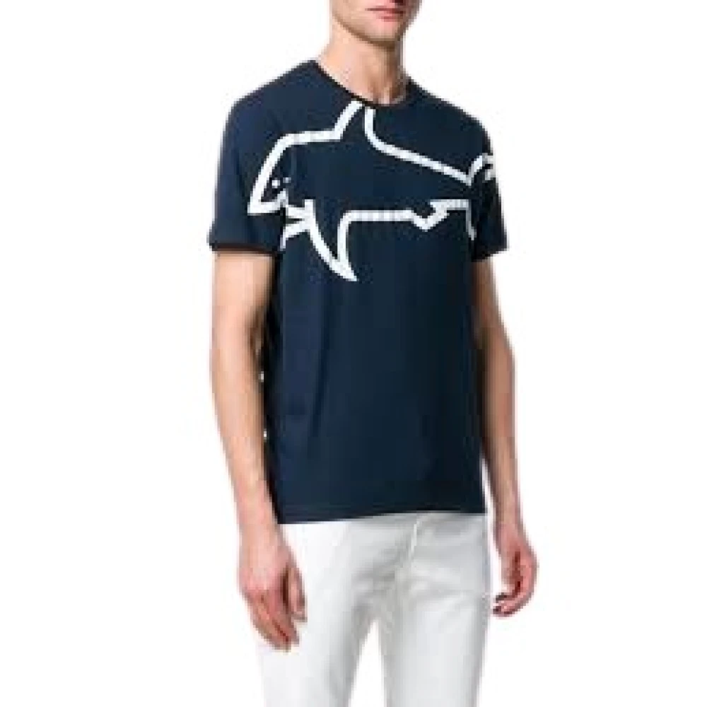 PAUL & SHARK Blauw Katoenen Haaienprint T-Shirt Blue Heren