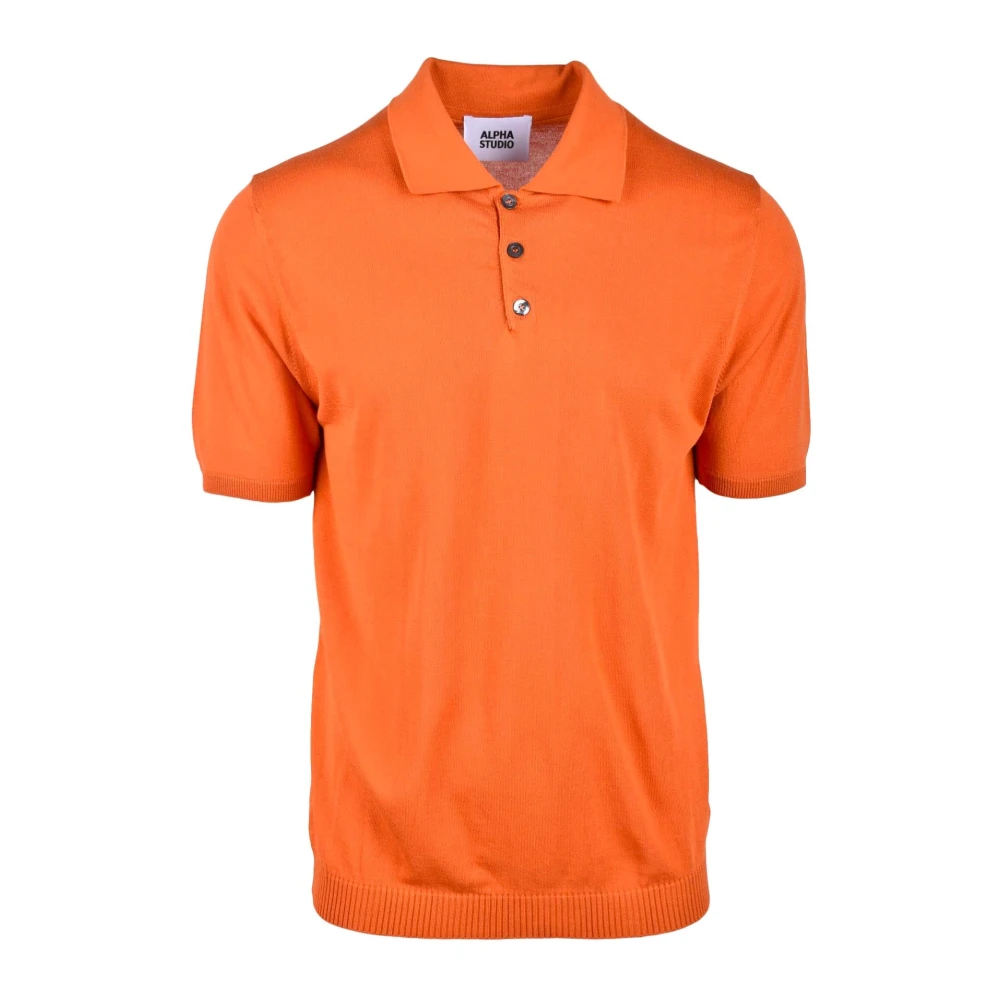 Alpha Studio Gebreid Katoenen Poloshirt Orange Heren