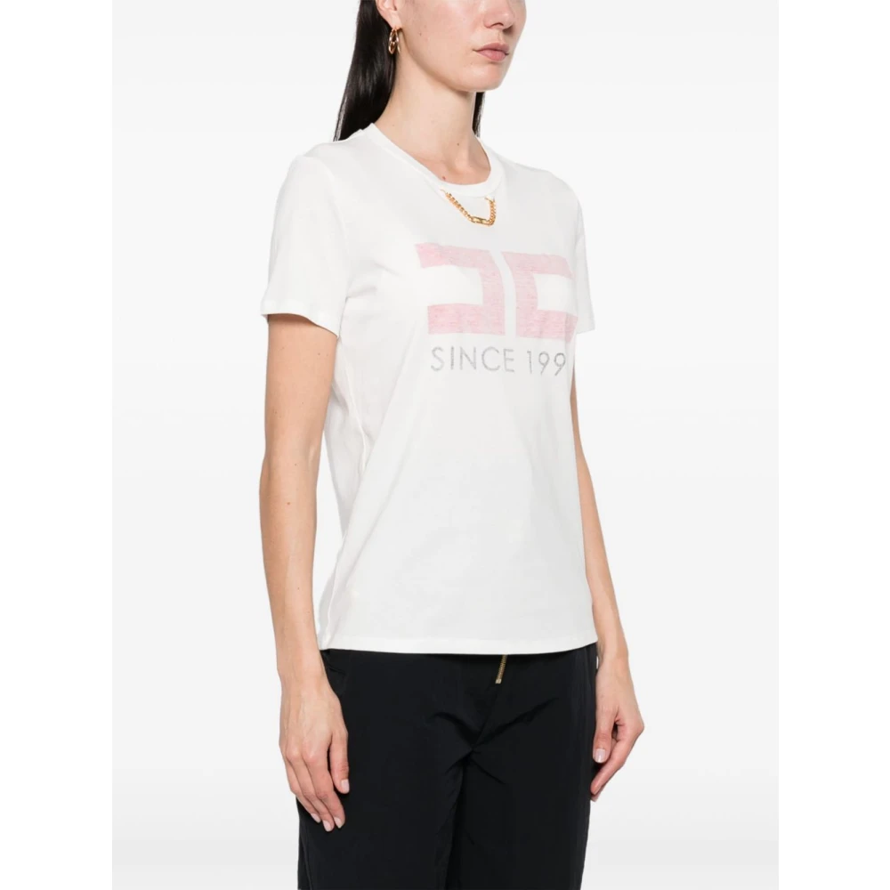 Elisabetta Franchi Wit T-shirt met Logoprint NorHeren Pasvorm White Dames
