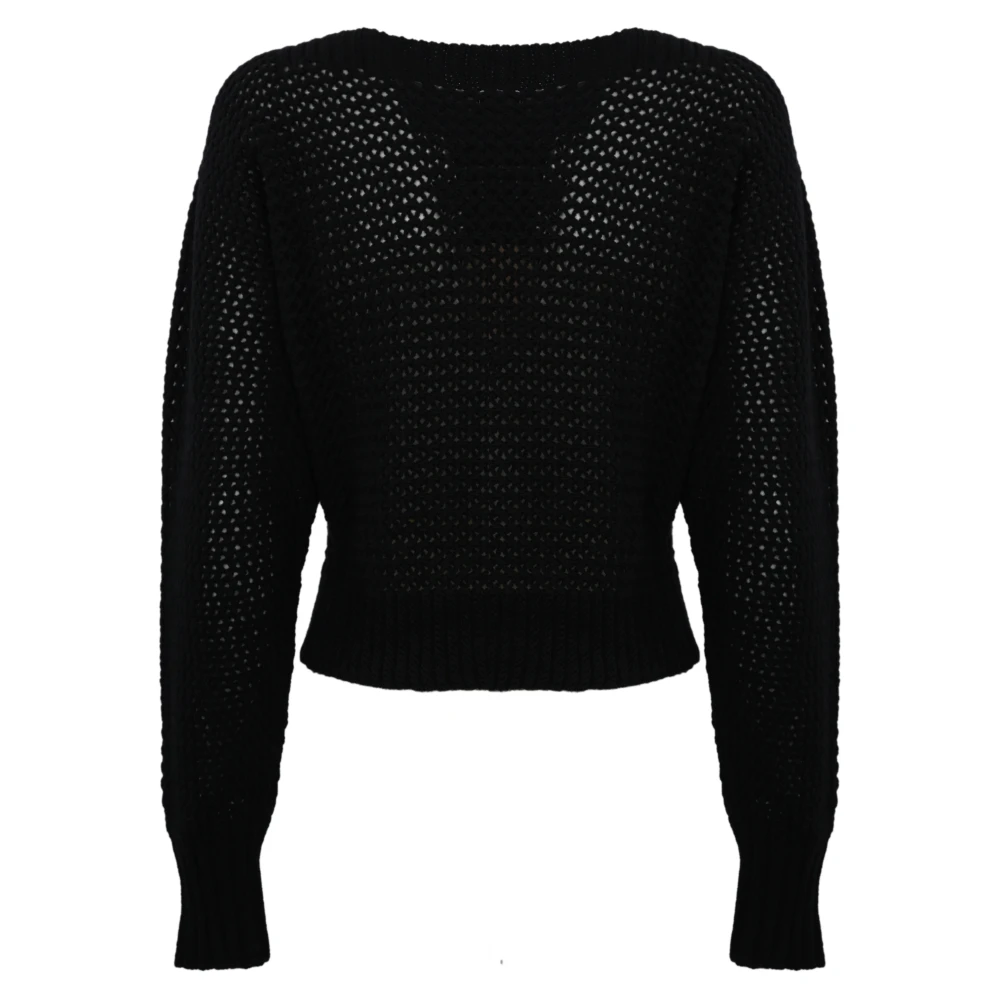 Twinset Zwarte Wol Boothals Trui Black Dames