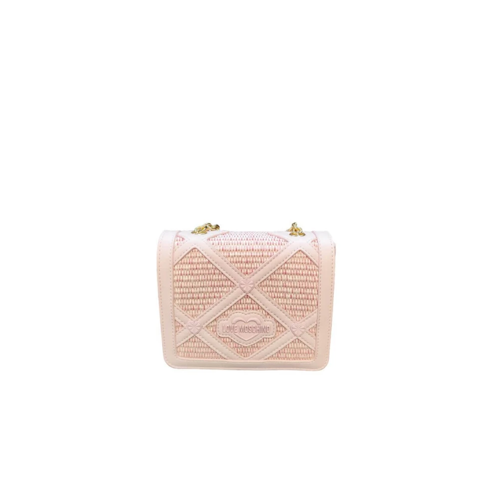 Love Moschino Roze Raffia Mini Tas met Stud Details Pink Dames
