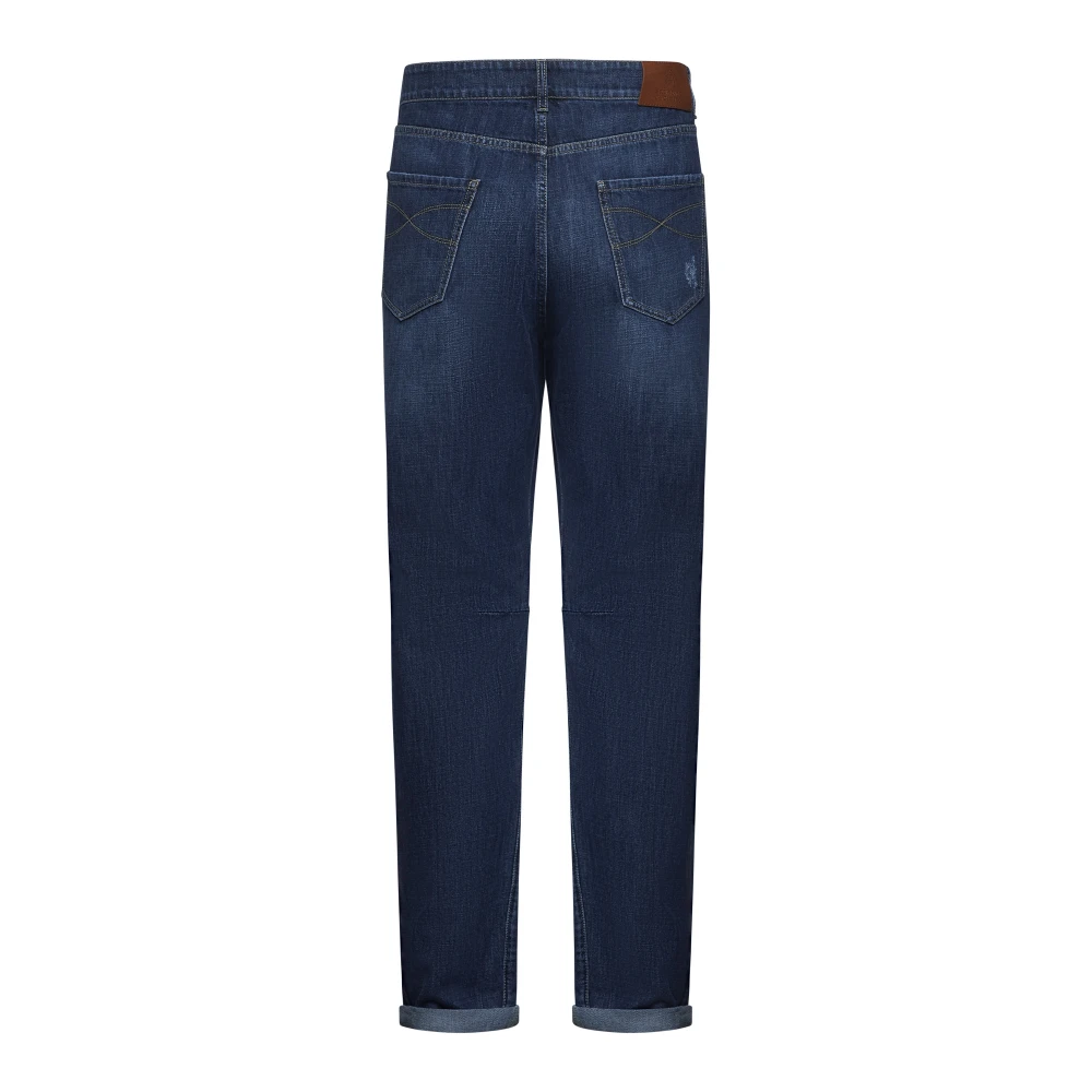 BRUNELLO CUCINELLI Blauwe Denim Straight-Leg Jeans met Rips Blue Heren