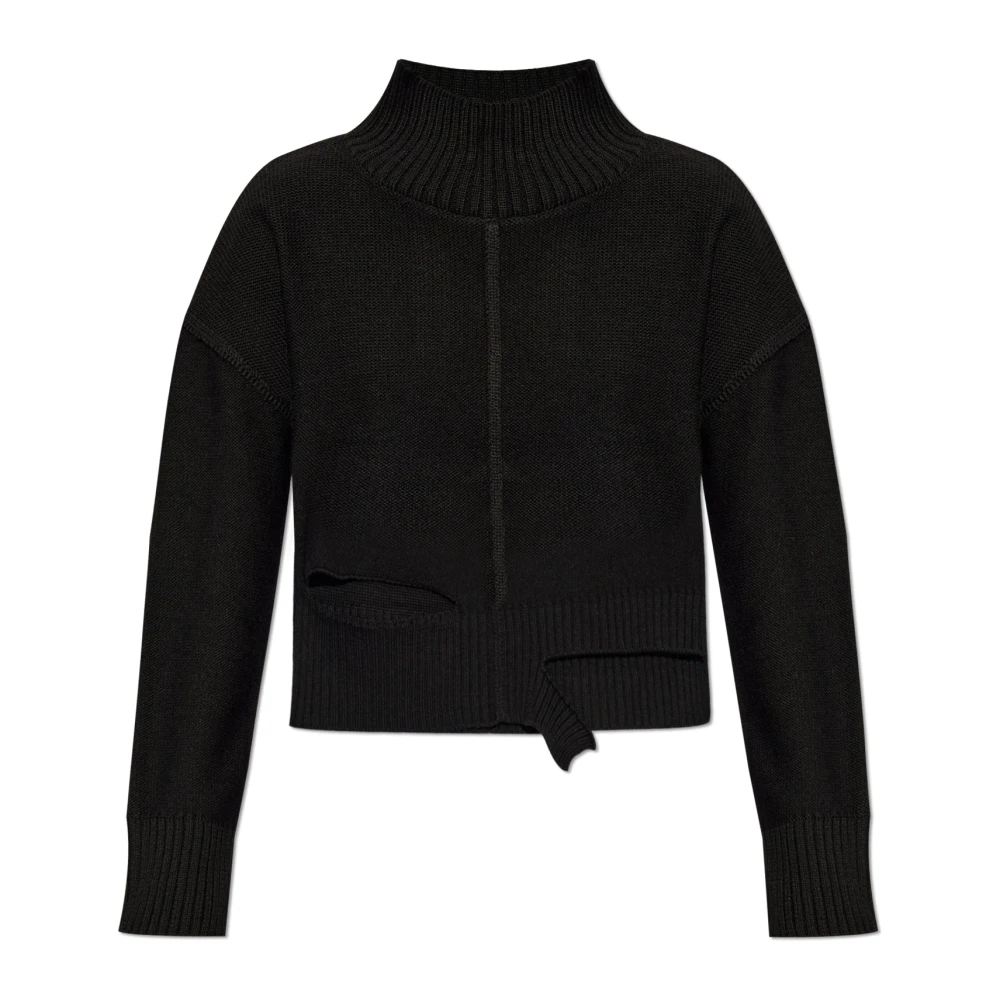 MM6 Maison Margiela Zwarte Distressed Sweater met Cut-Out Detail Black Dames