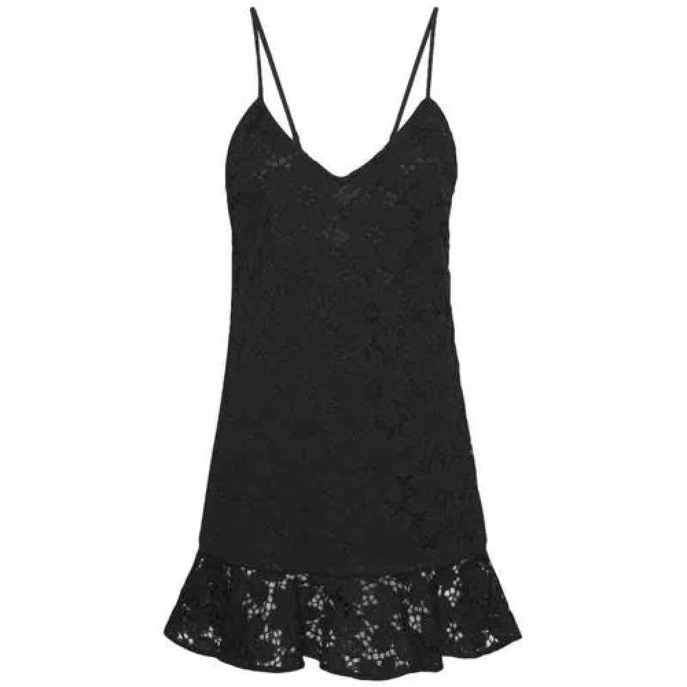 Rotate Birger Christensen Kanten Jurk met Ruches Black Dames