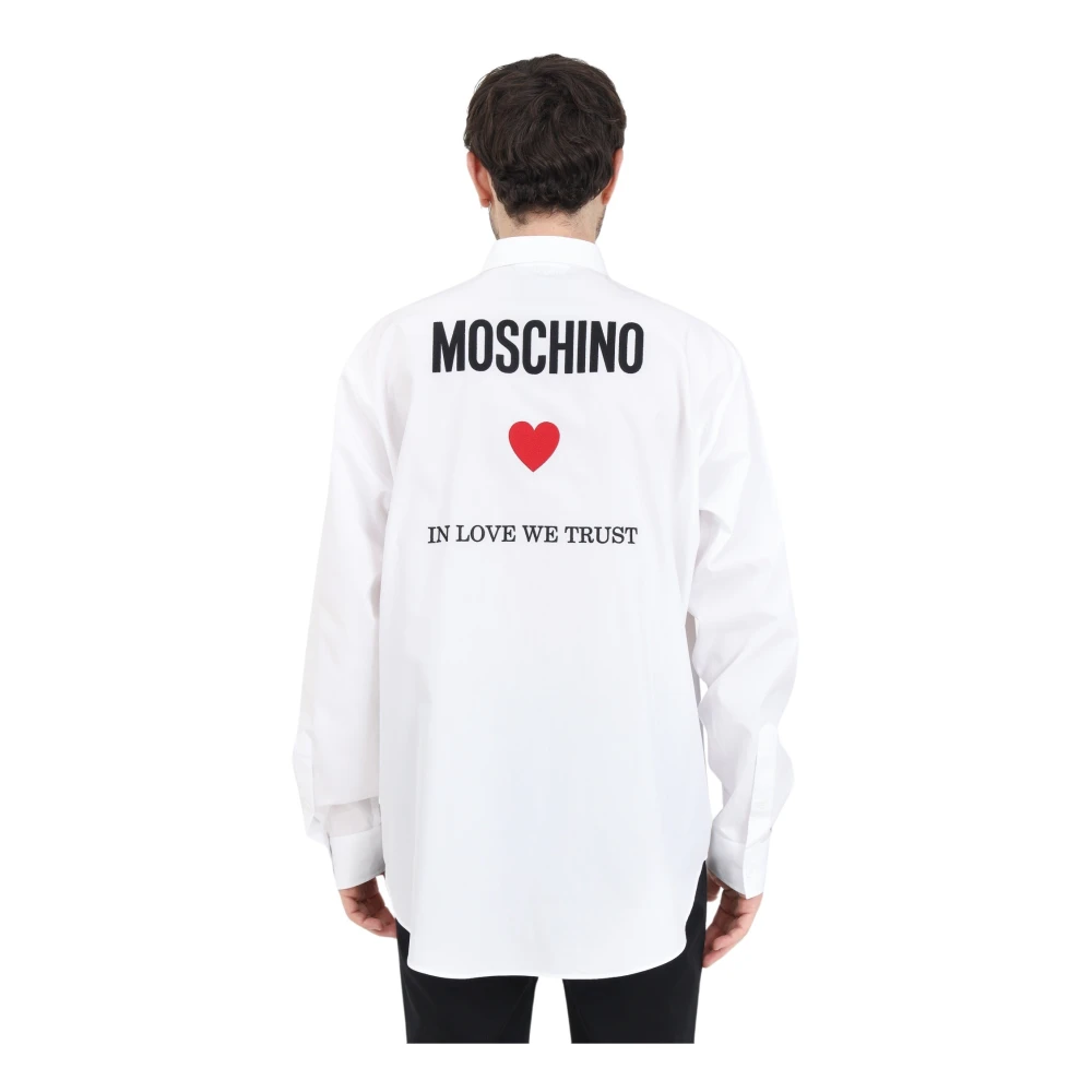 Moschino Elegante Ontspannen Shirt met Subtiel Logo White Heren