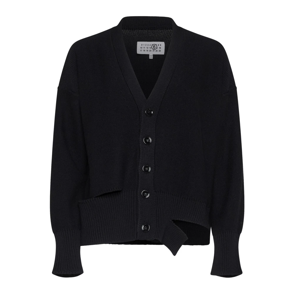 MM6 Maison Margiela Zwarte Cardigan van Virgin Wool Blend Black Dames