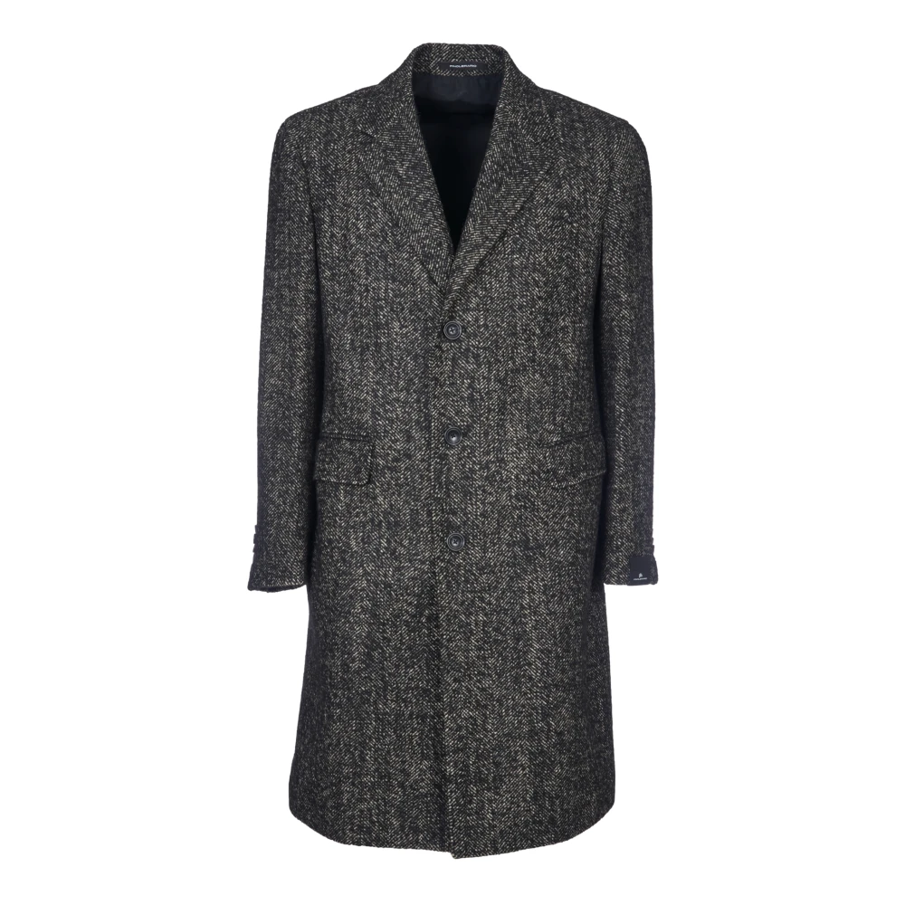 Tagliatore Zwarte Herringbone Jas met 3 Knopen Black Heren
