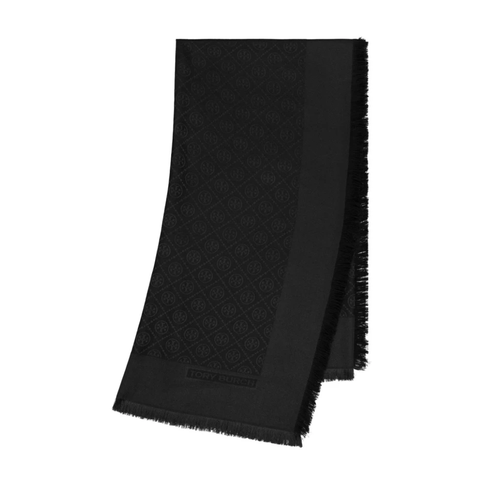 TORY BURCH Monogram Jacquard Zwart Zijden Sjaal Black Dames