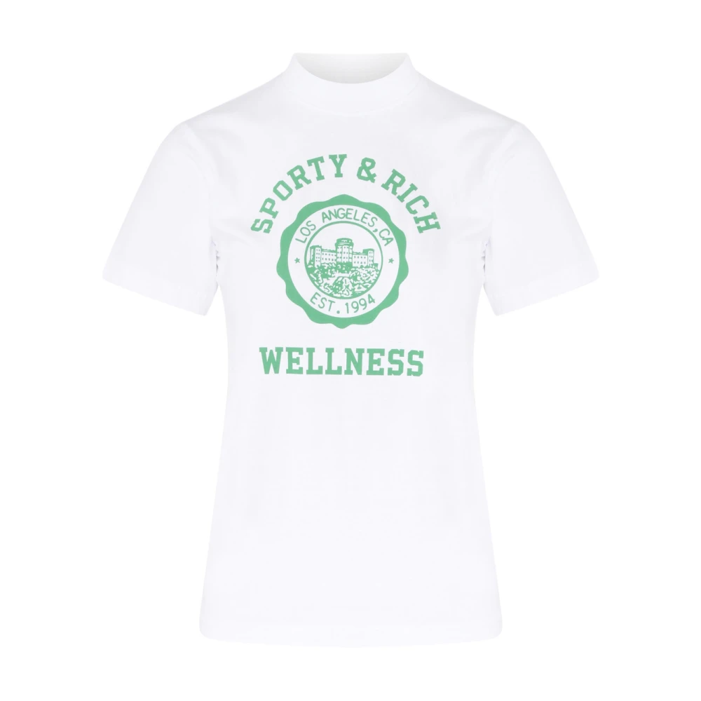 Sporty & Rich Embleem Wit T-shirt met Groen Logo White Dames
