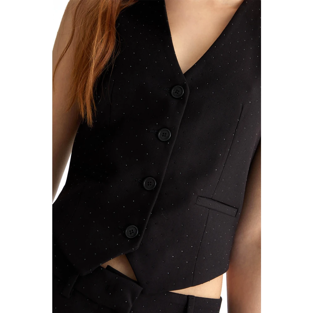 Liu Jo Zwarte Twill Jas met Metalen Logo Black Dames