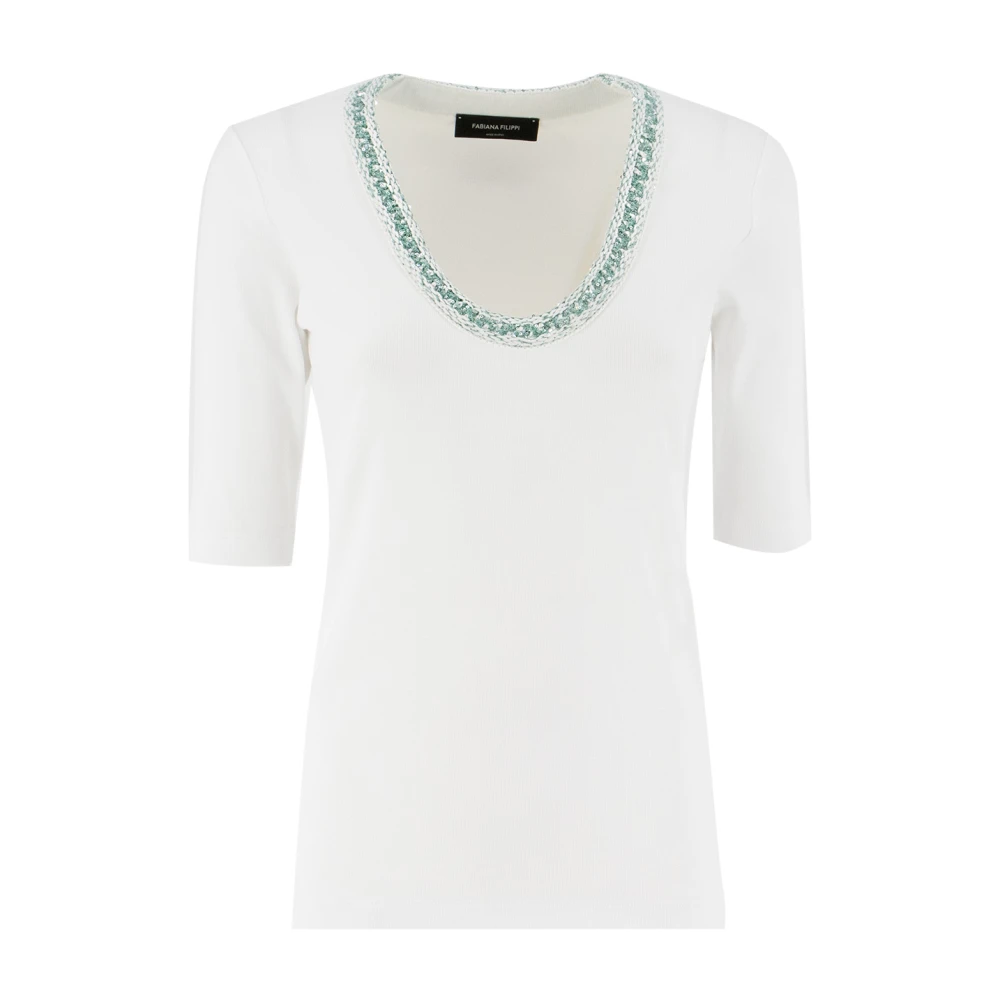 Fabiana Filippi Paillet Geribbeld Katoenen T-shirt White Dames