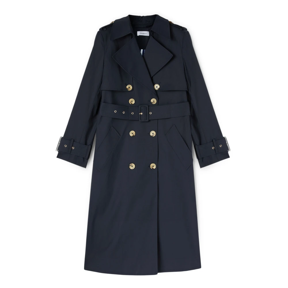 Motivi Lange dubbelrijige trenchcoat Blue Dames