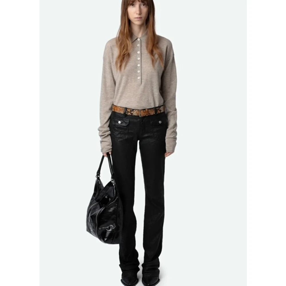 Zadig & Voltaire Bruin Latte Cashmere Polo Sweater Beige Dames