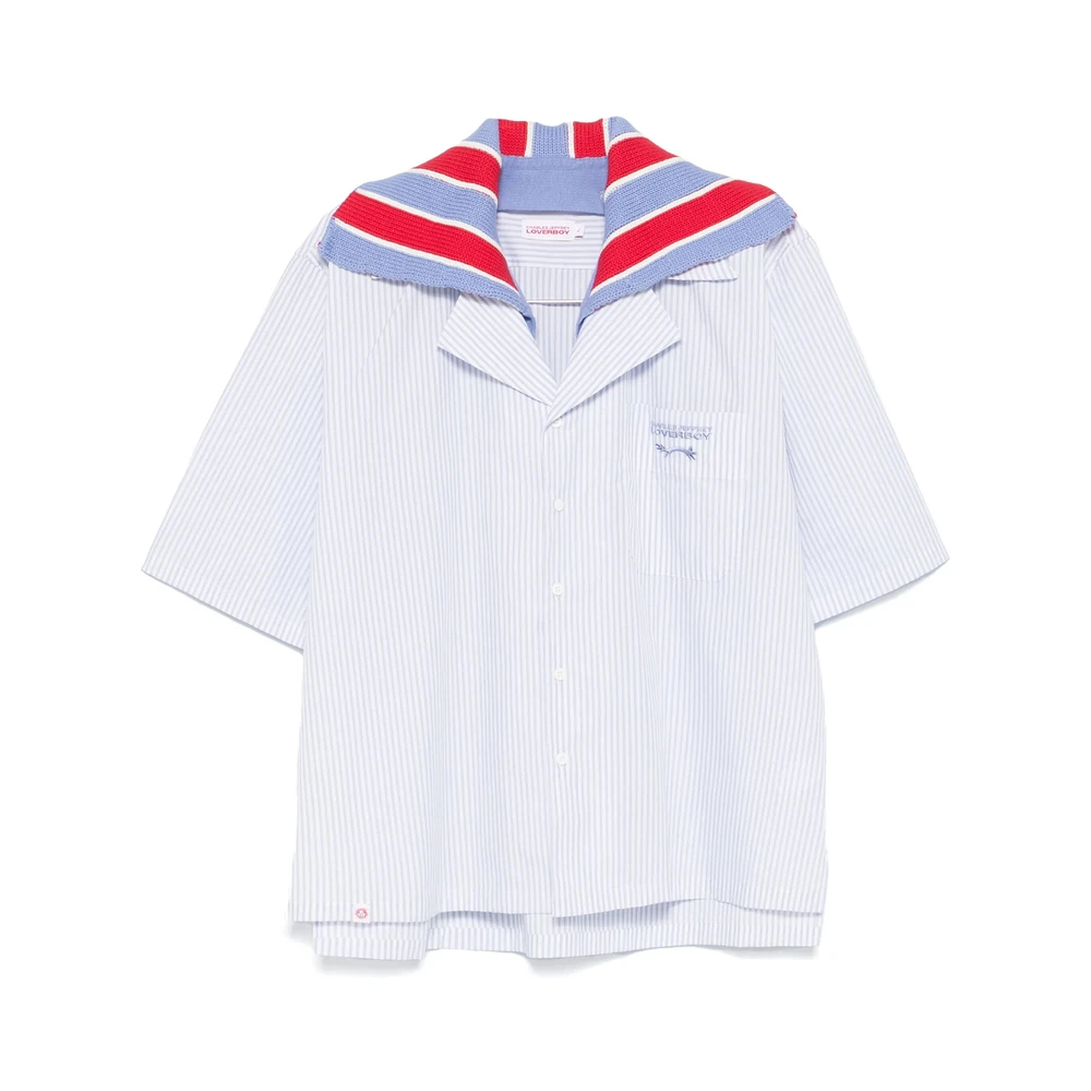 Loverboy by Charles Jeffrey Blauw Gestreept Overhemd met Borstzak Blue Heren