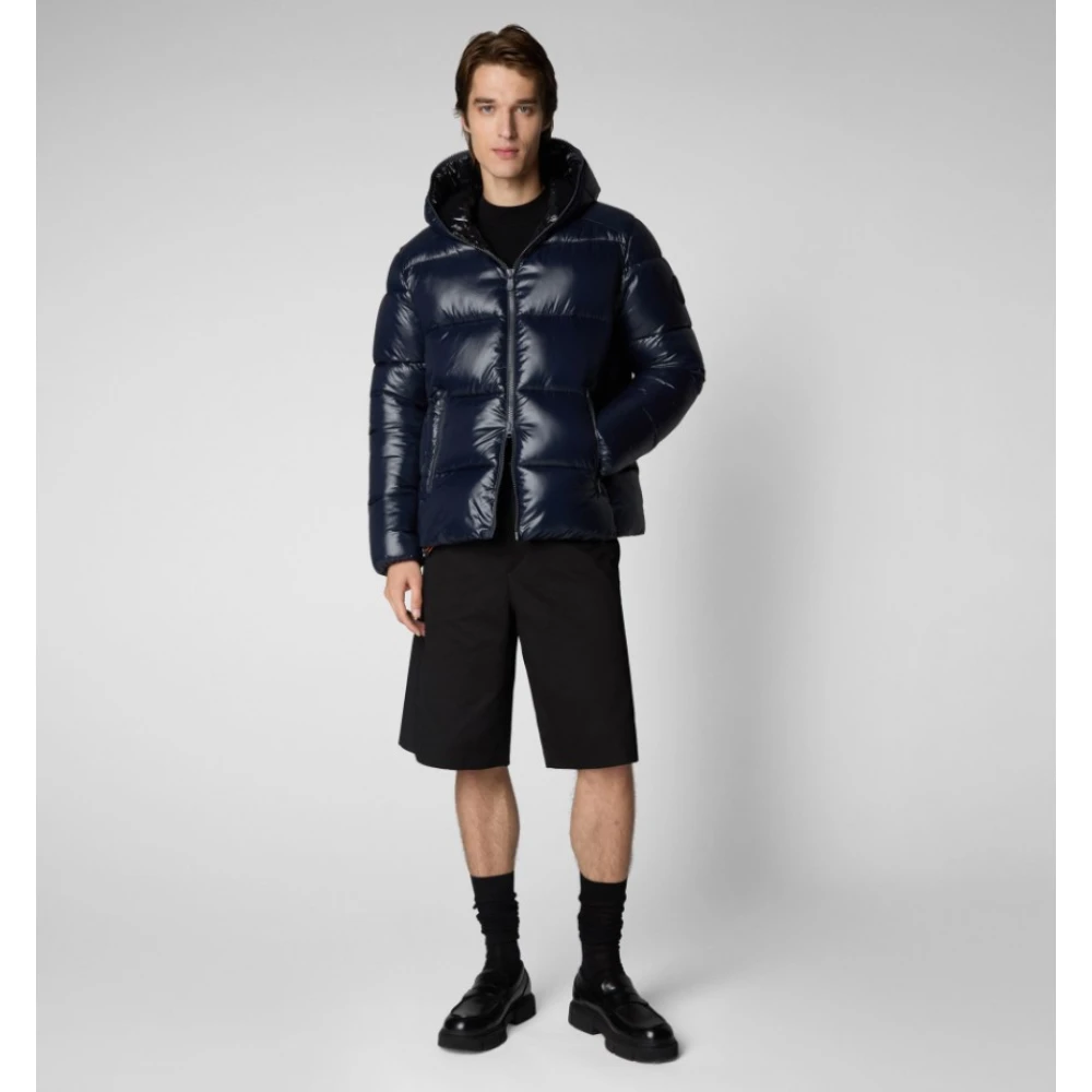 Save The Duck Kort Donsjack met Capuchon Blue Heren