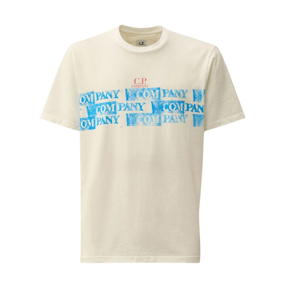 C.p. Company Men's White Logo Jersey T-Shirt With Embroidered Label