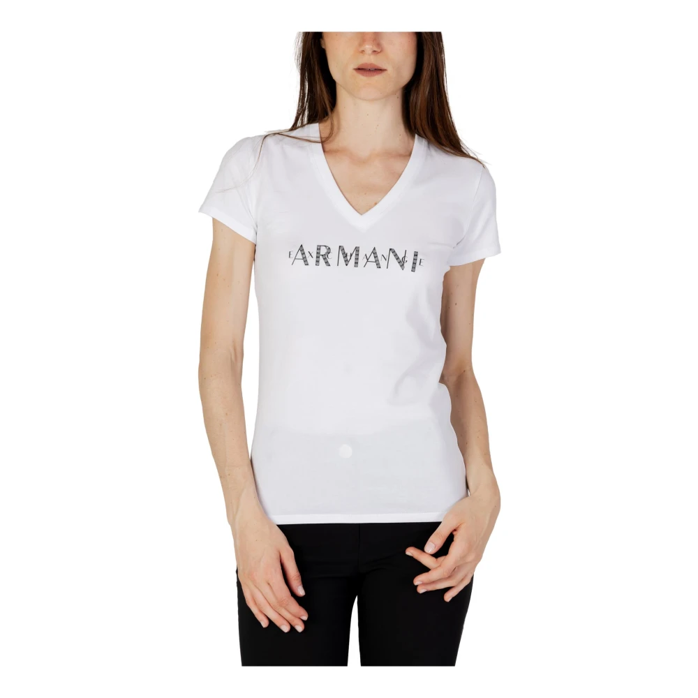 Armani Exchange Witte V-hals T-shirt voor vrouwen White Dames