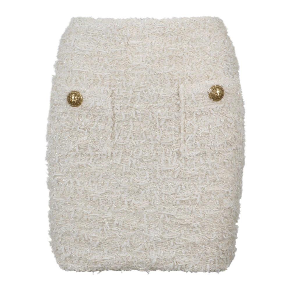 Balmain Geborduurde Gouden Knoop Tweed Mini Rok Beige Dames