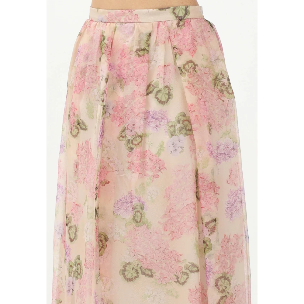 Max Mara Elegante Ivoor Bloemen Lange Rok Multicolor Dames